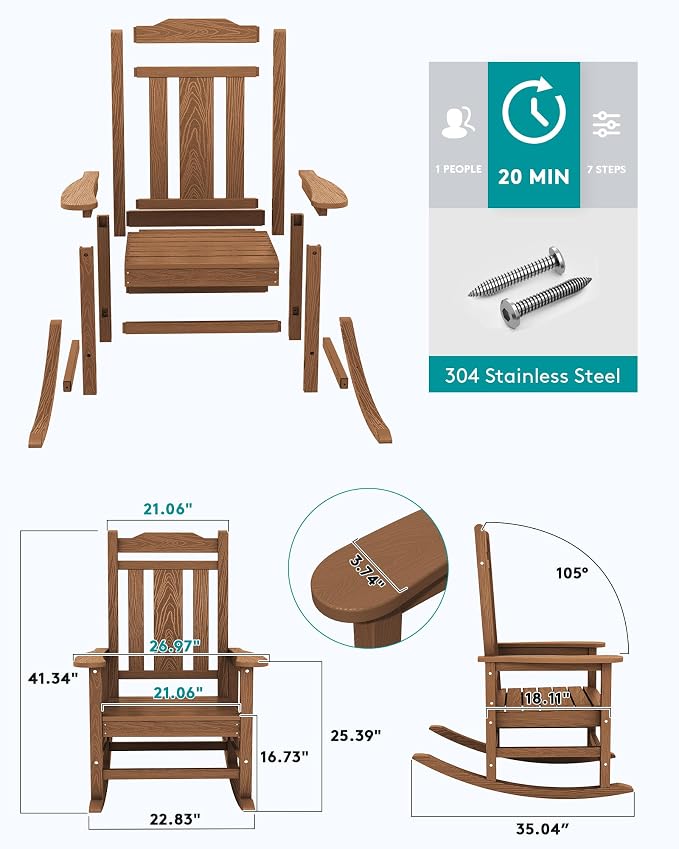 SERWALL Oversized Outdoor Rocking Chairs Set of 2, Patio HDPE Rocker, All - Image 3