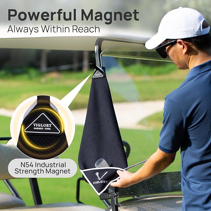 Magnetic Golf Towel for Bag 18" x 18" with Clip Exclusive Cleaning Pocket Microfiber Waffle Ultra Absorbent Club Ball Cleaner Essential Golf Accessories and Gifts for Men Women(Black 1 Pack)