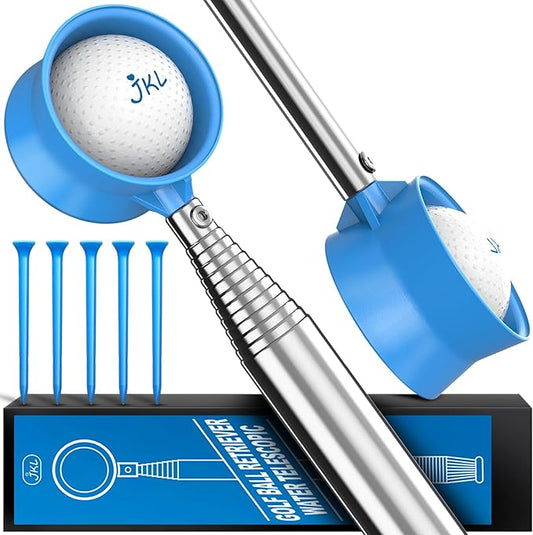 JKL 9Ft/12Ft Golf Ball Retriever for Water Telescopic, Stainless Steel Shaft, High Durability Double-Sided Ball Picker Upper Grabber, Golf Gifts for Golfers