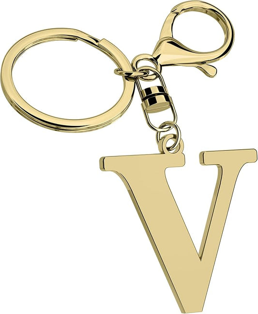 Stainless Steel Gold Letter A-Z Keychain for Women Men, Initial Letter Pendant with Key Ring, Charms for Key Backpack Bag