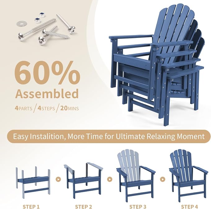 Oversized Stackable Adirondack Chair Set of 6, HDPE Fire Pit Chair | All-Weather - Image 7
