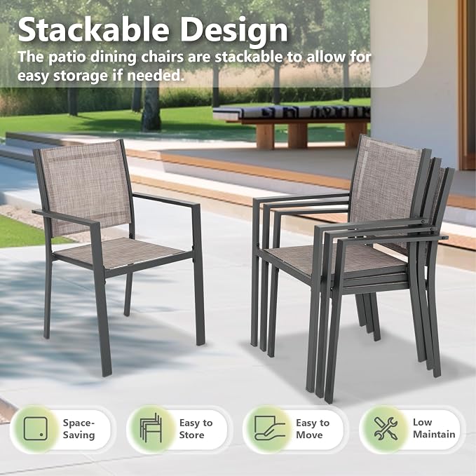 Patio Dining Chairs, All-Weather High-Resilience Textilene Outdoor Dining Chair - Image 4