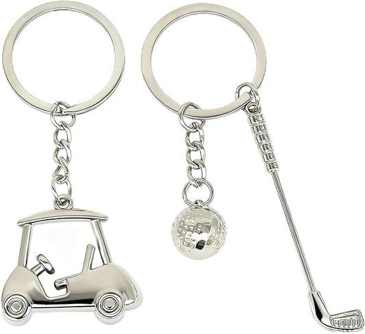 2pcs Mini Golf Keychain Bag Charms Golf Cart Key Chain Ring Sport Souvenirs for Handbag Purse Men Women Boys Girls