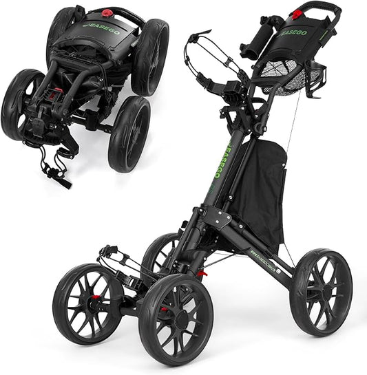 Golf Push Cart 4 Wheel : Golf Walking Carts with Phone Holder/Cup Holder/Umbrella Holder/Foot Brake/Cooler Basket 3 Wheel Superlite Golf Pull Cart All-Terrain Golf Caddy Carts