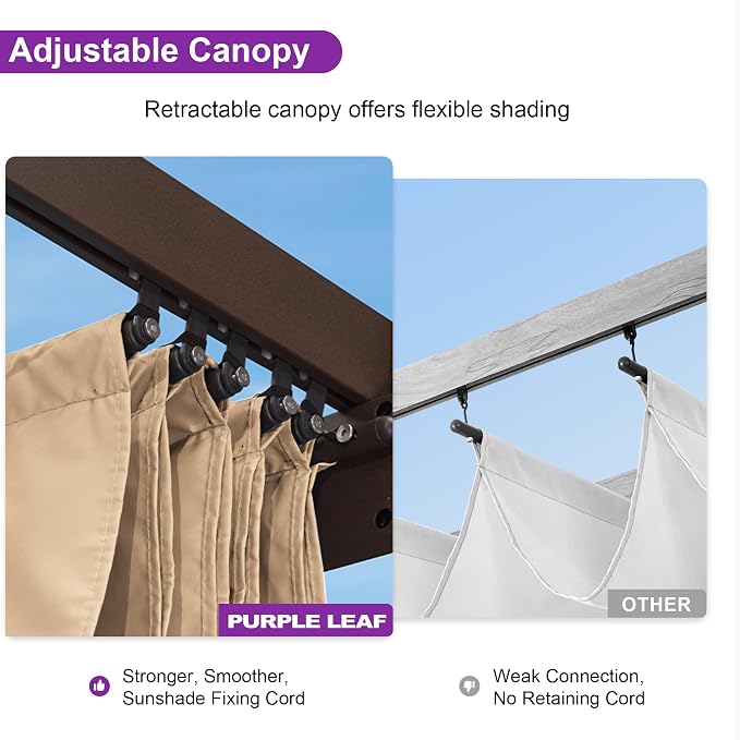 PURPLE LEAF Pergola 10' X 10' Bronze Metal Retractable Patio Canopy, UV fabric - Image 4