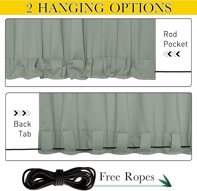 NICETOWN Weighted Curtains for Patio Waterproof W66xL84 Sage Green 2 Panels | - Image 3