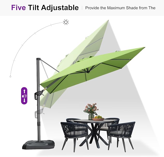 PURPLE LEAF Patio Outdoor Umbrella 9' x 9' Square All-Weather Apple Green | - Image 5