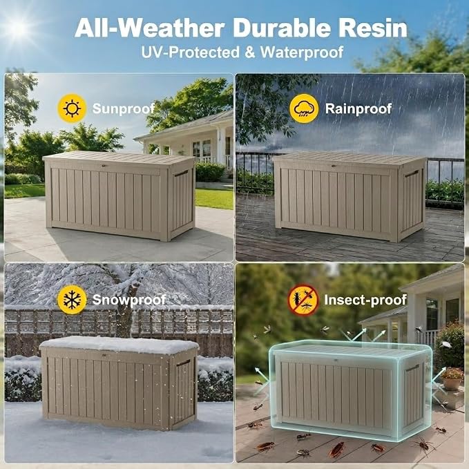 150 Gallon Outdoor Storage Box Resin Deck Box All Weather Waterproof Large - Image 3