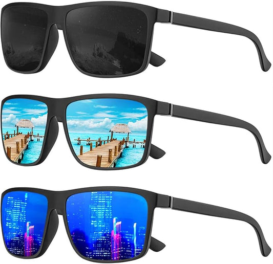 KALIYADI Polarized Sunglasses for Men and Women, Mens Sun Glasses with UV Protection for Driving Fishing Golf (3 Packs)