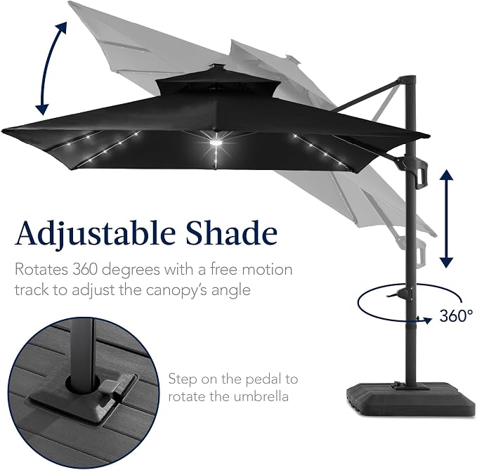 Best Choice Products 12x12ft LED Cantilever Patio Umbrella w/Base Included & - Image 5