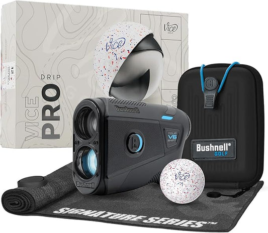 Bushnell Golf Tour V6 Shift Laser Rangefinder with Vice Balls | Slope Compensation, PinSeeker, Magnetic Mount, 1300 YD Range, 6X Magnification | Signature Series Golf Towel