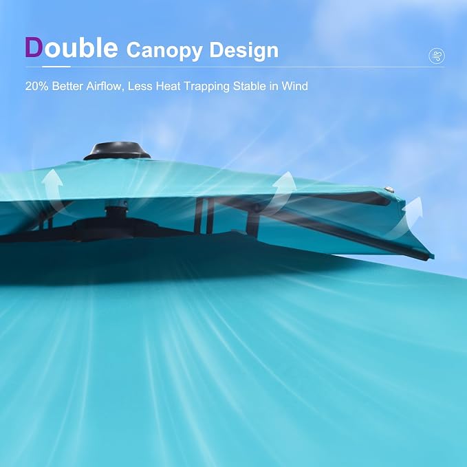 PURPLE LEAF Patio Umbrella 10FT Outdoor Umbrella Double Top Turquoise Blue | - Image 8