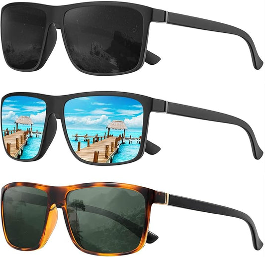 KALIYADI Polarized Sunglasses for Men and Women, Mens Sun Glasses with UV Protection for Driving Fishing Golf (3 Packs)