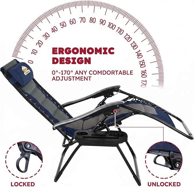 Colegence Oversized Padded Zero Gravity Chair, 400 lb, 0-170° locking recline - Image 4