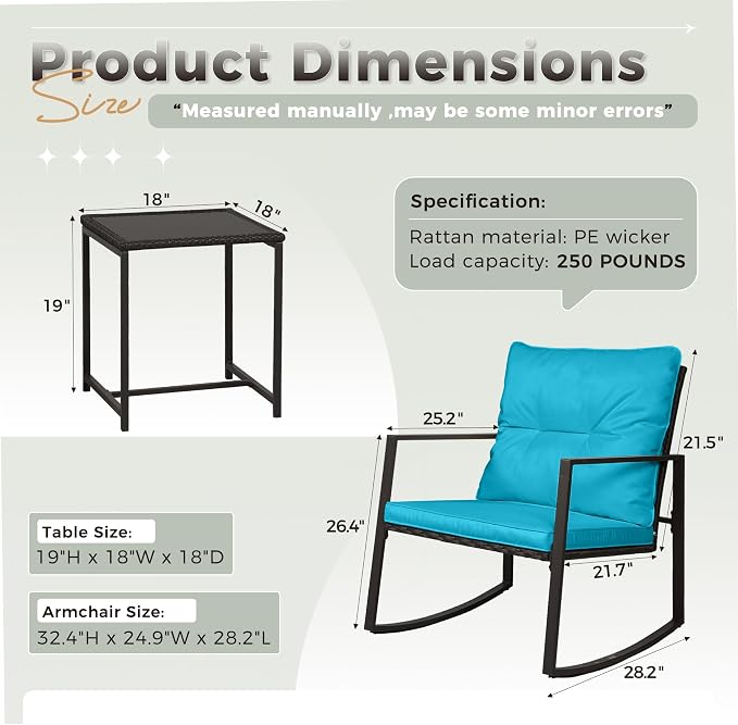SUNCROWN 3 Piece Outdoor Rocking Bistro Set Black Wicker Furniture Porch Chairs - Image 8