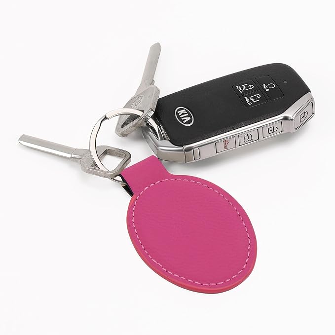 LaserGram Oval Keychain, Palm Trees, Personalized Engraving Included (Hot Pink)