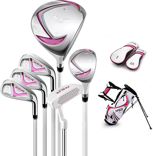 PGM Golf Club Set - 9 Pieces Junior Complete Golf Club Set for Kids Children - Right Handed - Driver(#1), Hybrid, Iron(#7,#9,#S), Putter, Golf Stand Bag