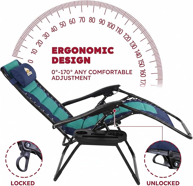 Colegence Oversized Padded Zero Gravity Chair, 400 lb, 0-170° locking recline - Image 4