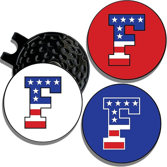 Wolf Golf Towels Golf Ball Marker Hat Clip | USA Monogram | 1 Magnetic Clip + 3 Ball Markers | Patriotic Golf Accessories for Men & Women