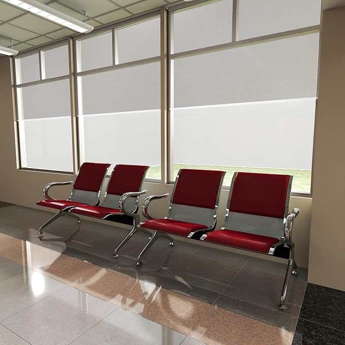 Kinfant 4-Seat Waiting Room Chairs with Arms – Heavy-Duty Steel Frame PU Leather Back & Cushioned Seat, Ergonomic Office Reception Guest Chair for Lobby, Clinic, Airport, Red