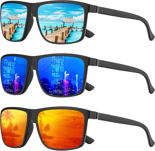 KALIYADI Polarized Sunglasses for Men and Women, Mens Sun Glasses with UV Protection for Driving Fishing Golf (3 Packs)