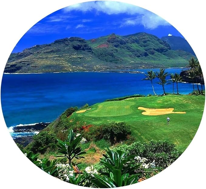 chenchenArt Lagoons Golf Course Wall Art for Living Room Bedroom Bathroom Home Decoration Hawaii Ocean Golf Course Picture Poster Canvas Prints Modern Artwork Framed Ready to Hang(12''H x 16''W)