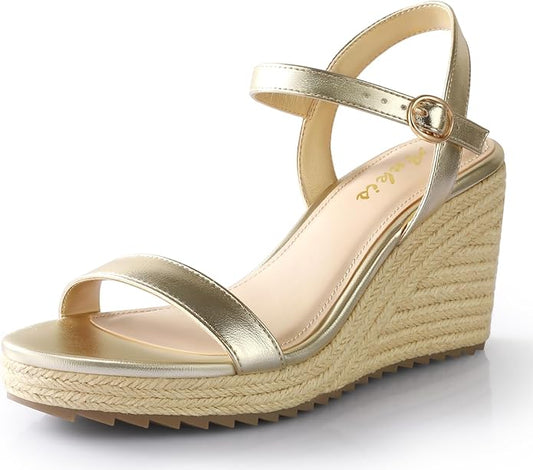 Ankis Platform Wedge Sandals for Women, Black Brown White Nude Espadrille Womens Wedge Sandals Comfortable Open Toe Ankle Strap High Heel Wedges for Women Dressy Summer -3.4Inch