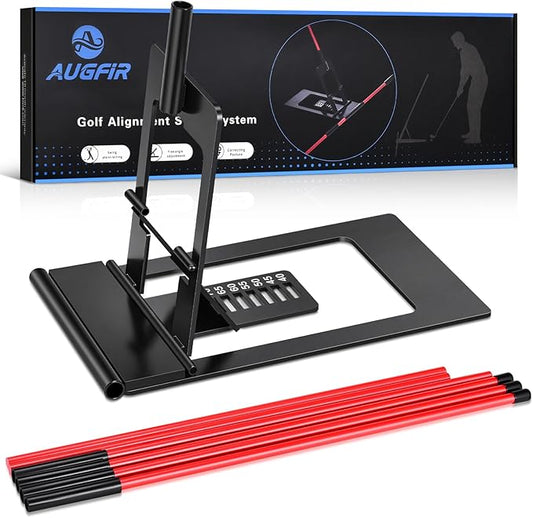 Golf Alignment Sticks Holder, Angle Adjustable Golf Training Aid, Weighted Golf Swing Trainer with Metal Sticks Practice Teaching Aid for Aiming, Putting, Swing