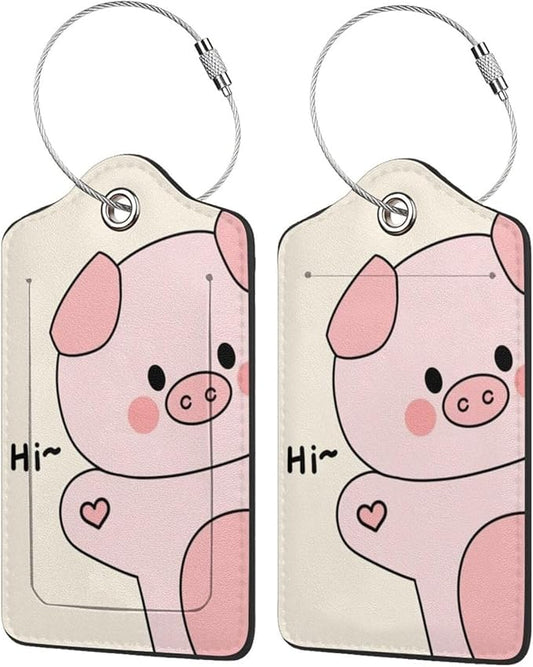 TSA Approved Luggage Tags Pig for Suitcases 2 Pack Funny Leather Carnival Cruise Airport Cute Travel Name Tags Golf Bag tag Ships Essentials Privacy Cover ID Label for Women Men