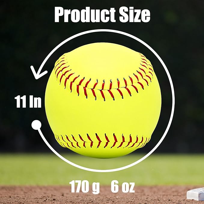 4Pack Softball 12 Inch Slow Pitch Official Size and Weight Autograph Softball Training Ball for Games, Soft Toss, Batting, Fielding, Hitting, Pitching