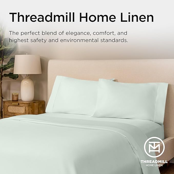 Threadmill Queen Sheet Set | 800 Thread Count Queen Bed Sheets for Queen Mattress with 16” Deep Pocket | Sateen Weave, Better Than Egyptian Cotton, 4-Piece Bedding Set with Cooling Effect | Seaglass