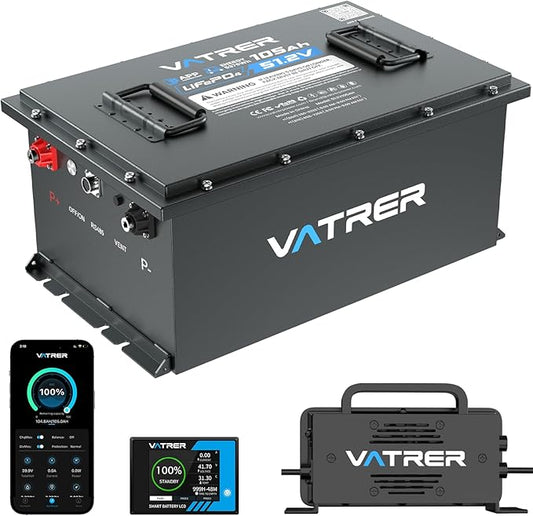 48V 105Ah Lithium Golf Cart Battery, Built-in Smart 200A BMS, with Touch Monitor & Mobile APP, 4000+ Cycles Rechargeable LiFePO4 Battery, Max 10.24kW Power Output, Perfect for Golf Carts