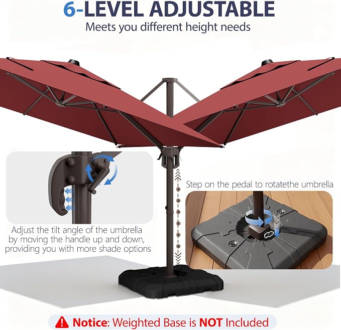 10' X 10' Patio Umbrella Cantilever Outdoor Rectangle Umbrella, Heavy Duty - Image 6