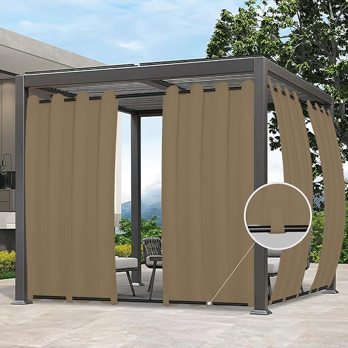 Easy-Going Outdoor Curtains for Patio 1 Panel, 54x96 inch, Khaki | Waterproof by Easy-Going