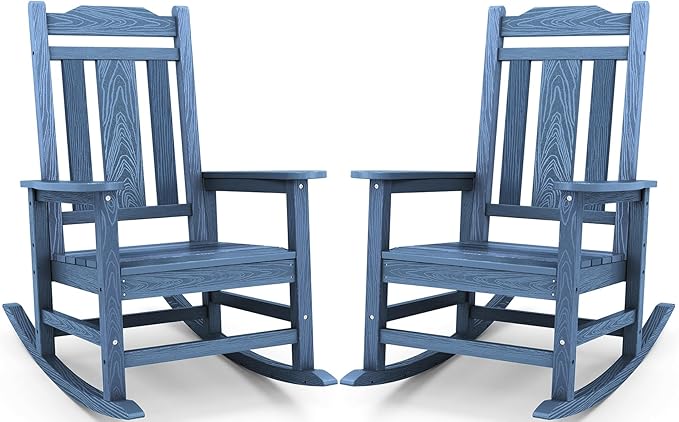 SERWALL Oversized Outdoor Rocking Chairs Set of 2, HDPE Front Porch Rocker by SERWALL
