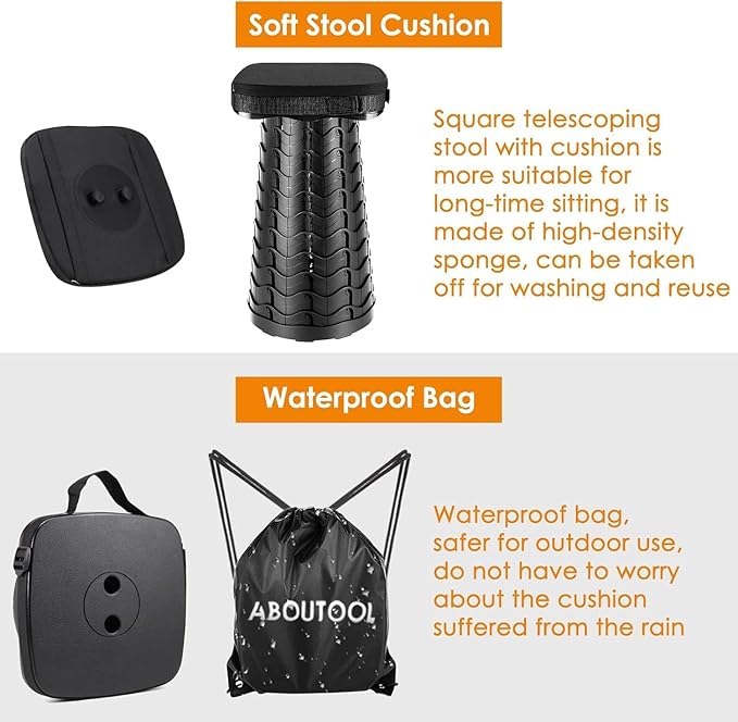 2 Pack Collapsible Stool with Soft Removable Cushion & Waterproof Carry Bag - Lightweight Folding Stool, 485lbs Capacity, Portable for Adults, Camping, Fishing, Hiking, Outdoor, Travel