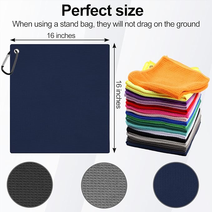 3 Pack 16" X 16" Golf Towels for Golf Bags for Men, Premium Waffle-Pattern Golf Towel with Carabiner Clip, Super Absorbent Microfiber Towel, Golf Accessories for Men, 3 Dark-Gray Colors
