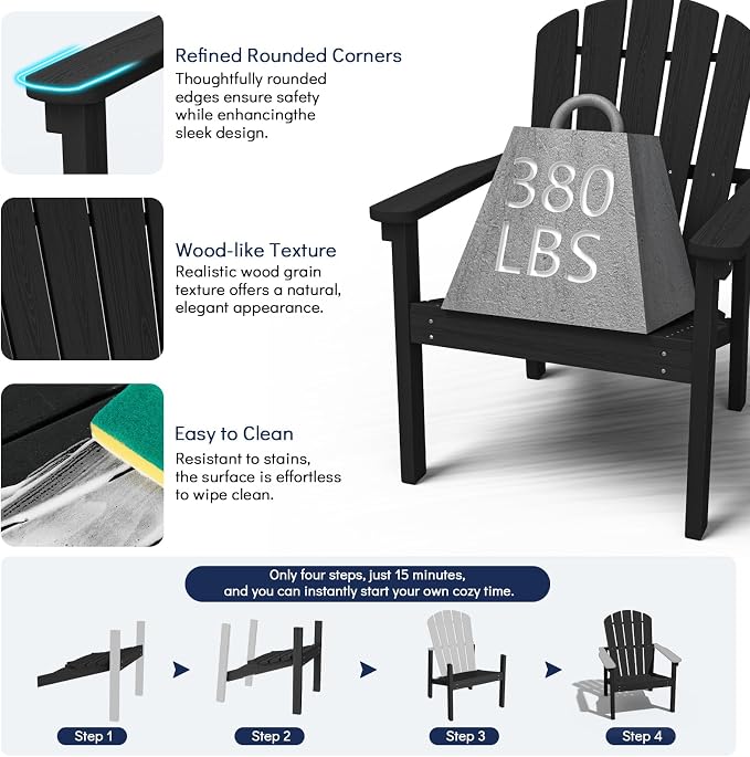 Compact Stackable Adirondack Chairs Set of 4, All-Weather - Image 5