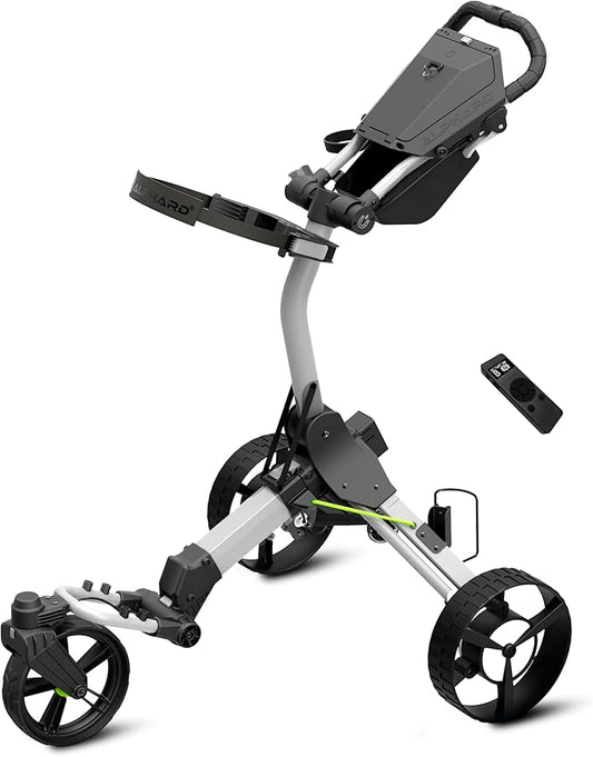 Alphard Electric Golf Cart with Remote - Cybercart Electric Golf Caddy, Motorized Golf Caddy w Accessories - Cup Holder, Umbrella Holder, Anti-tip Wheels, Phone Holder, Magnetic pad - Compact Folding