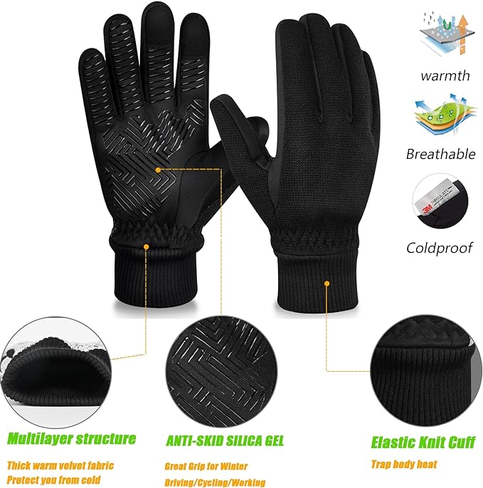 MOREOK Winter Gloves for Men/Women -10°F 3M Thinsulate Warm Touch Screen Snow Ski Bicycle Bike Gloves for Driving/Cycling/Running/Hiking