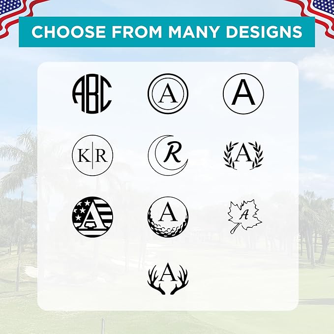 Custom Golf Ball Marker Stamp with TiteSeal™ Technology Bundle - Metallic Box with Golf Ball Stamp + Refill Ink Bottle - Gold Case