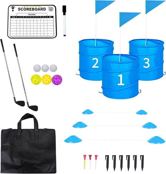 3 Holes Backyard Golf Game with 2 Clubs,Yard Game for Adult and Family,Practice,Beach,Lawn,Camping,Park