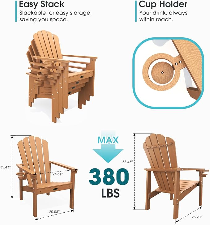 THOEOE Stackable Adirondack Chair Set of 4, All-Weather HDPE Fire Pit Chair | - Image 2