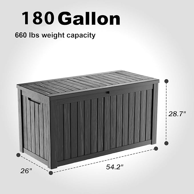 180 Gallon Resin Outdoor Deck Box Waterproof Patio Furniture, Garden Tools - Image 2