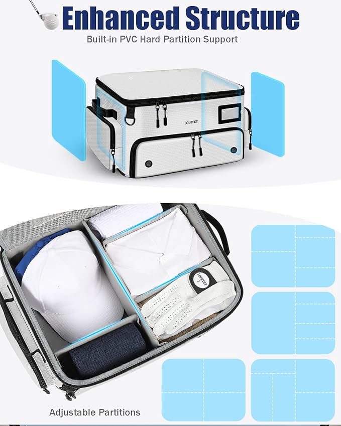 Golf Trunk Organizer, Waterproof Car Golf Locker with Separate Ventilated Compartment for 2 Pair Shoes, Golf Storage for Balls, Tees, Cap, Clothes, Gloves, Accessories, Gifts for Men, Women