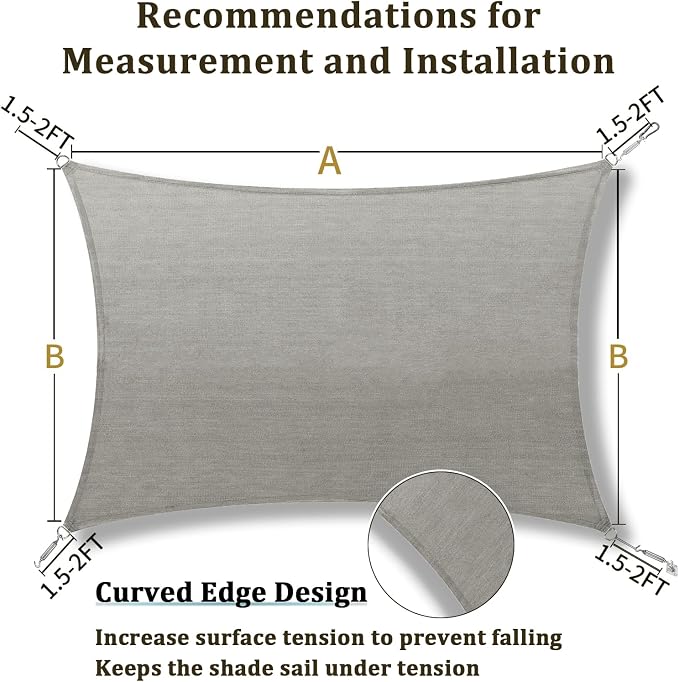 Shade&Beyond 7'x15' Sun Shade Sail Canopy Rectangle, UV Block Breathable Curved - Image 5
