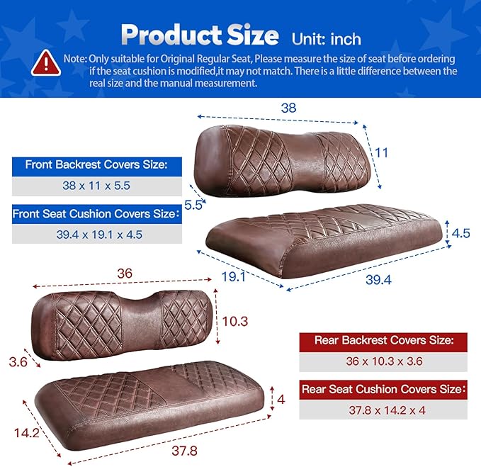 NOKINS Golf Cart Seat Covers for Club Car DS 2000.5-Up, Vinyl Front&Rear Seat Cover with Flip-Up Armrests kit, with Cup Holder, for 1" Square Tube (Brown&Brown 8438)