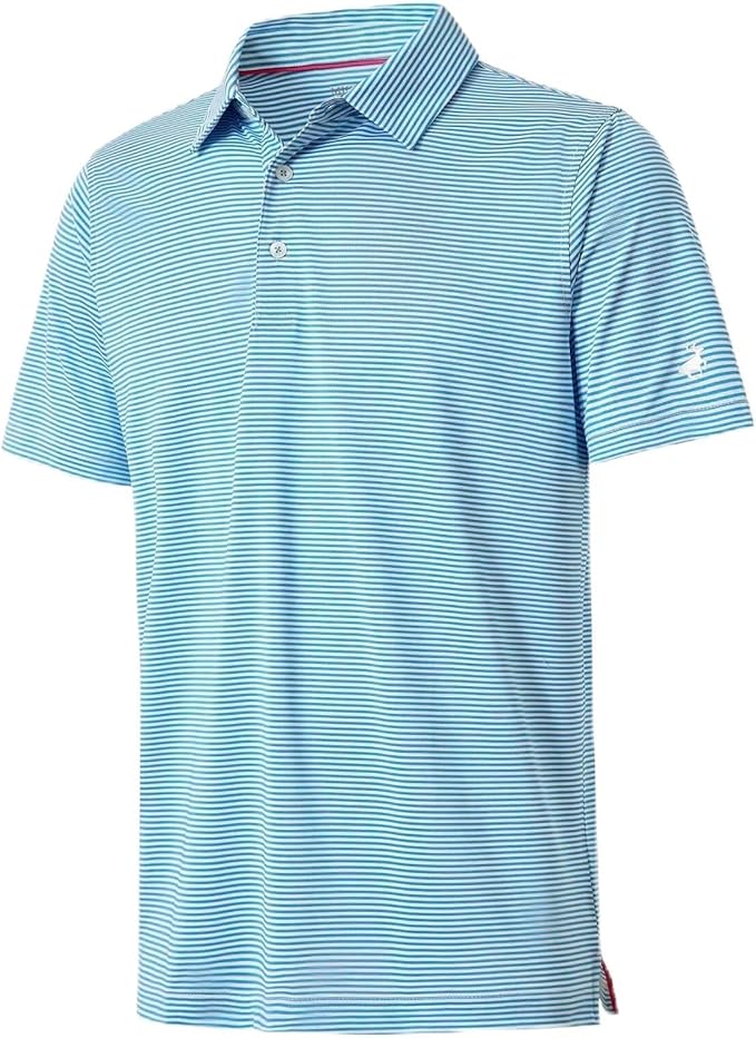 Mens Golf Shirt Moisture Wicking Dry Fit Performance Sport Short Sleeve Striped Golf Polo Shirts for Men