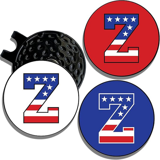Wolf Golf Towels Golf Ball Marker Hat Clip | USA Monogram | 1 Magnetic Clip + 3 Ball Markers | Patriotic Golf Accessories for Men & Women
