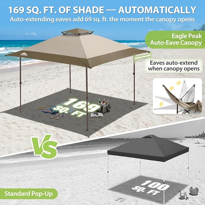 EAGLE PEAK 13x13 Pop Up Canopy Tent, Auto Extended Eaves, Heavy Duty Outdoor - Image 4